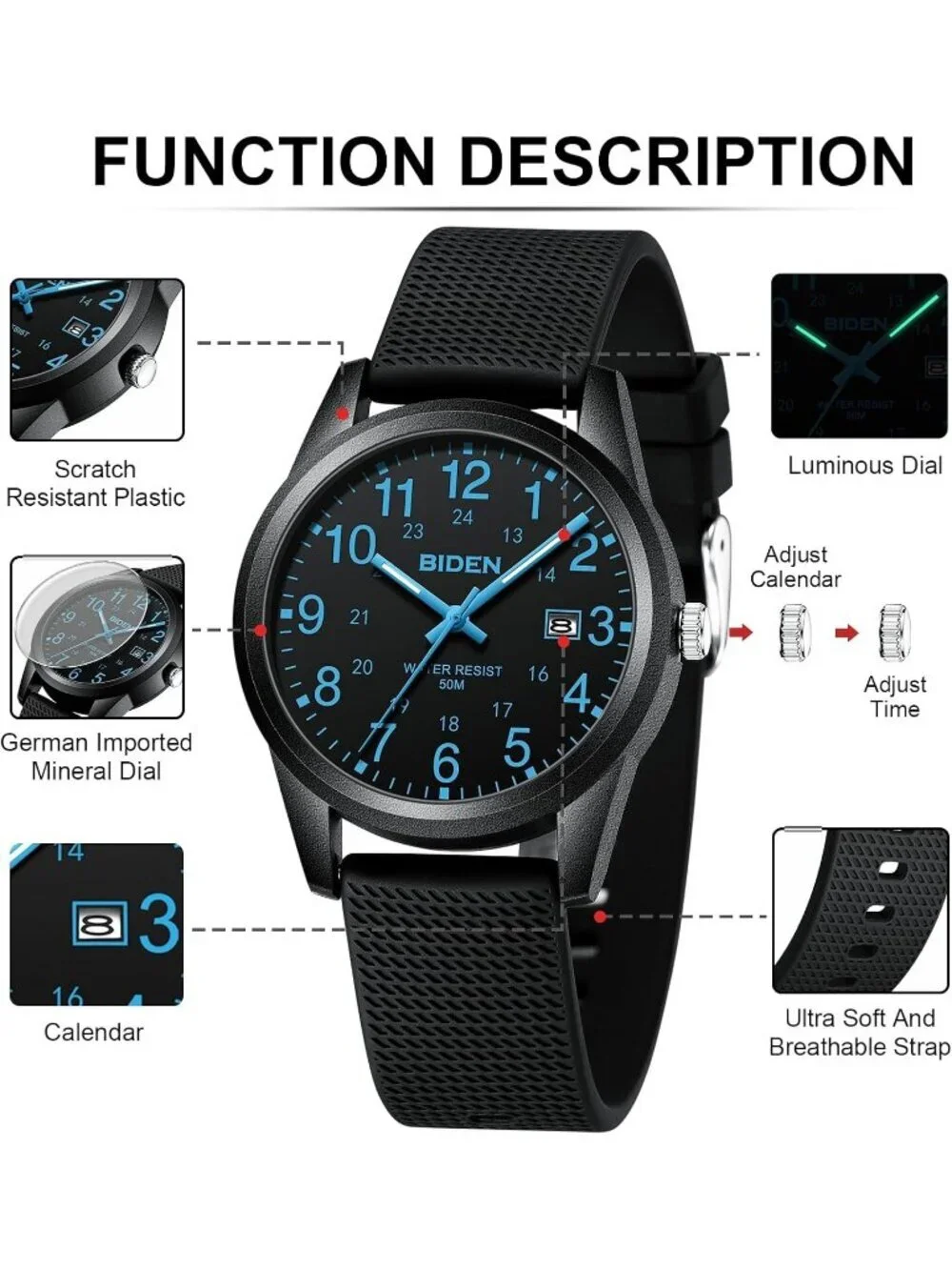 Men Black Blue Analog Quartz Unisex Medical Professionals Waterproof Nurse Watch